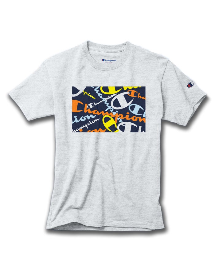 Champion T-Shirt Jongens - Grijs - Cotton Scattered Logos ( 439106-EPQ )